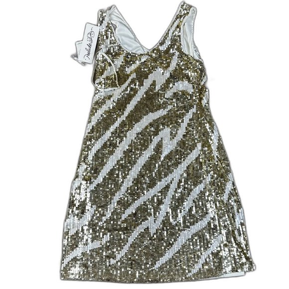 NWT Mini Dress Size 8 | Prelude White and Gold pearl & Sequin Tank Dress. - Picture 1 of 12